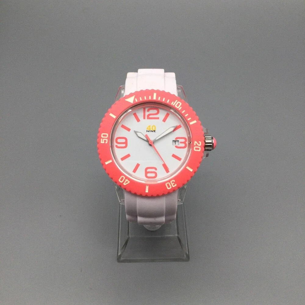 40nine Womens Watch 40mm Pink Case White Silicone Strap Date Quartz 50m